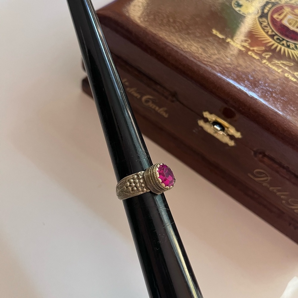 Vintage Kuchi Ring: Afghan Tribal Jewelry Pink Gemstone - Picture 2 of 5